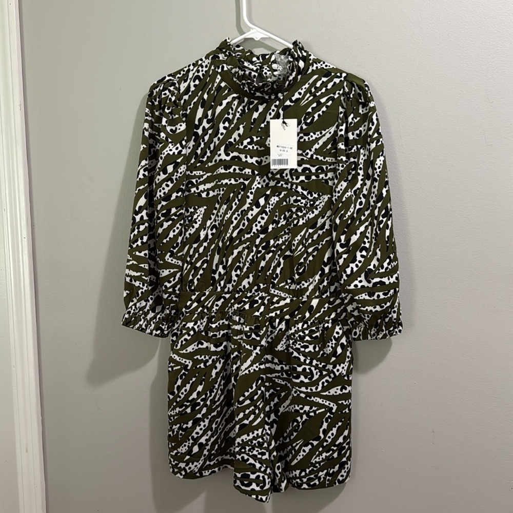 THML striped polka dot animal print 3/4 sleeve ruffled romper dress NWT